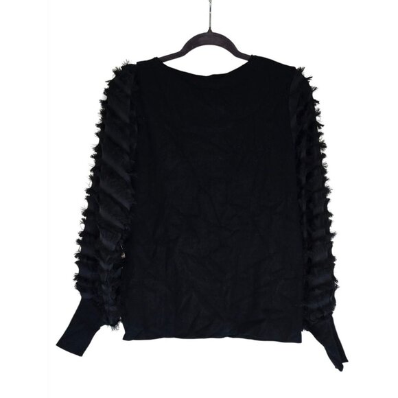 Sioni Milano Black Top With Textured Sleeve Detail Knit Compression Stretch Wome - Picture 4 of 8
